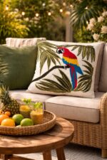 Handmade Tropical Parrot Embroidered Cushion Cover | Colorful Bird Pillow | Boho Home Decor - Image 4
