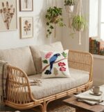 Handmade Boho Punch Needle Parrot Throw Pillow - Tropical Bird Embroidery Cushion Cover