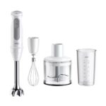 Braun MultiQuick 5 Hand Blender MQ50236M, 1000W, 21 Speeds + Turbo, 500ml Chopper, Whisk, 600ml Beaker, PowerBell VPlus, SplashControl, White