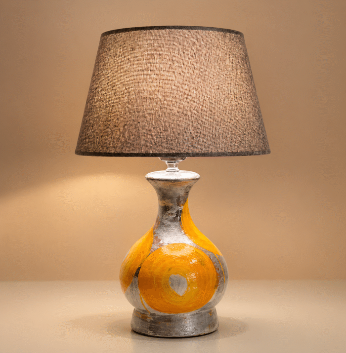 Hand-Painted Wooden Table Lamp – Artisan Handmade Decorative Bedside Light - Image 1