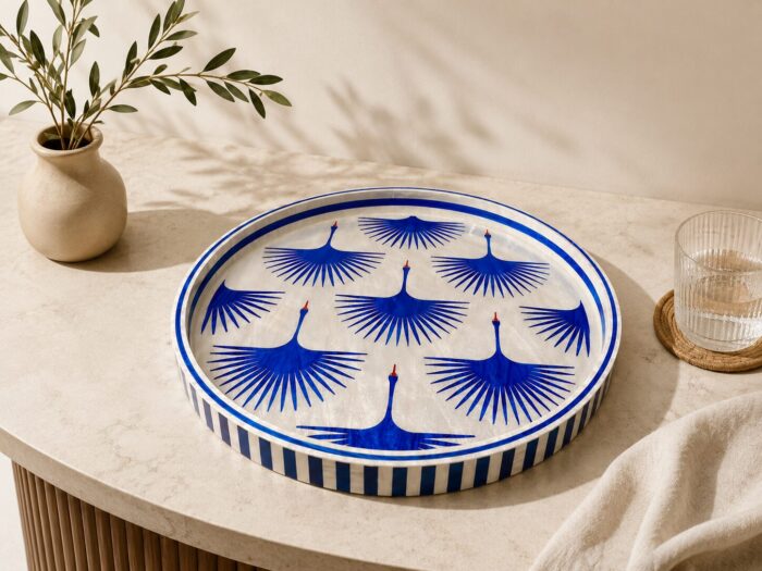Handcrafted Blue Crane Mother-of-Pearl Decorative Serving Tray - Image 2