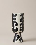 Black & White Abstract Pattern Hand-Painted Wooden Vase
