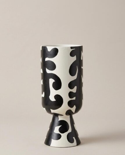 Black & White Abstract Pattern Hand-Painted Wooden Vase