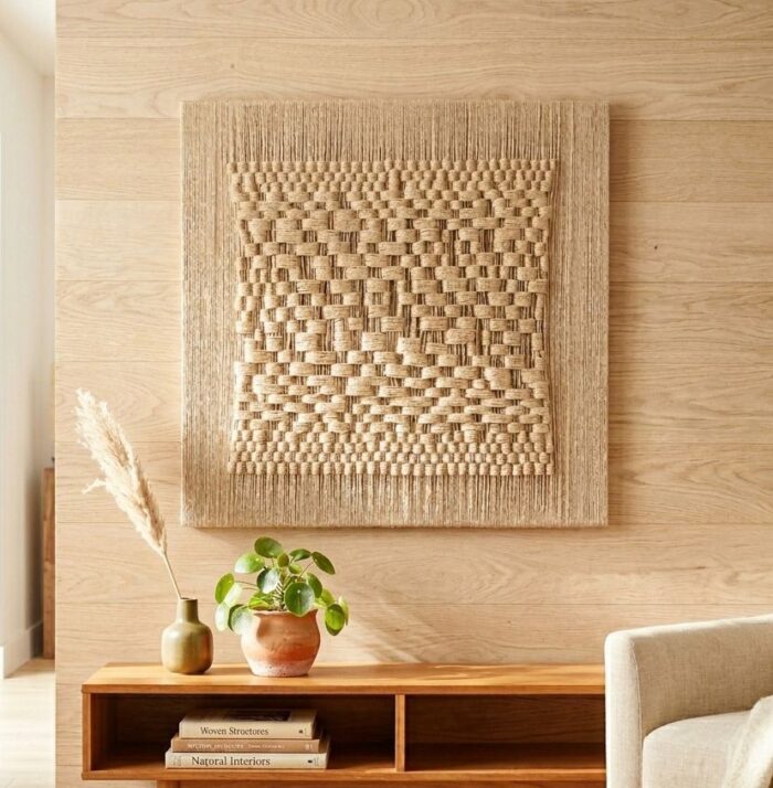 Handmade Woven Fiber Wall Art – Macrame Textile Wall Hanging with Optional Wooden Frame - Image 3