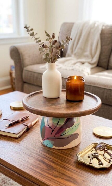 Hand-Painted Wooden Accent Side Table