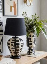 Black & White Abstract Pattern Hand-Painted Wooden Vase - Image 2