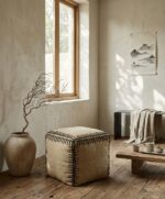 Handwoven Kilim Pouf Ottoman – Natural Boho Floor Cushion - Image 2