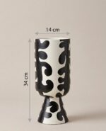 Black & White Abstract Pattern Hand-Painted Wooden Vase - Image 3
