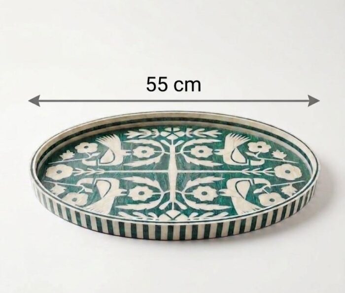 Handmade Mother of Pearl Oval Serving Tray – Green Inlay Decorative Tray - Image 2