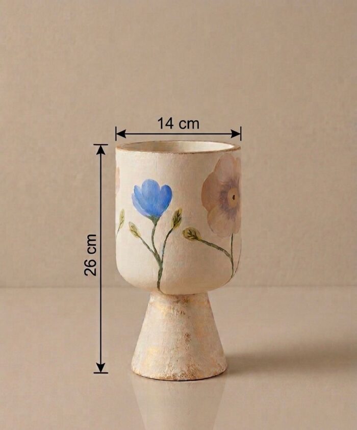 Handmade Natural Wood Floral Vase – Rustic Hand-Painted Wooden Decor - Image 4