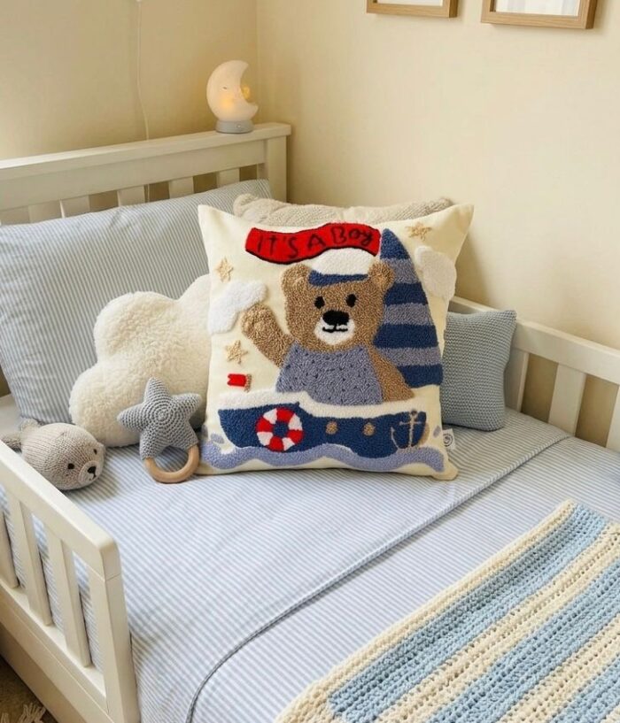 Handmade Nautical Teddy Bear Cushion – Kids Room Decorative Pillow - Image 2