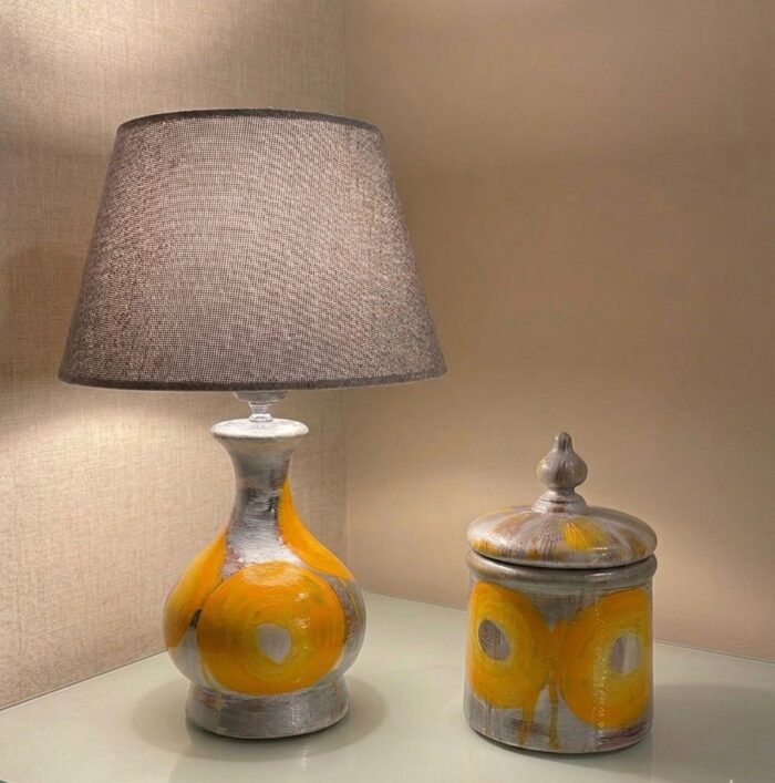 Hand-Painted Wooden Table Lamp – Artisan Handmade Decorative Bedside Light - Image 1