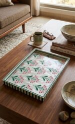 Blush Pink Floral Mother of Pearl Inlay Wooden Serving Tray