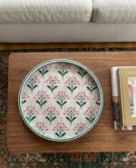 Handcrafted Floral Round Serving Tray – Green & Pink Pattern 45 cm - Image 2