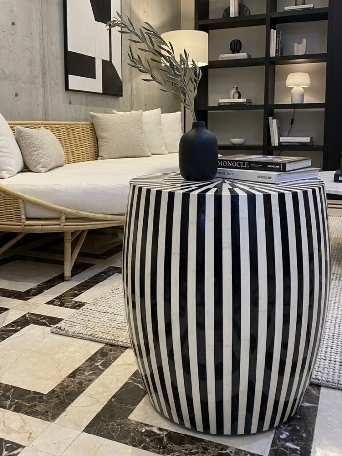 Modern Black & White Resin Wood Side Table - Image 4