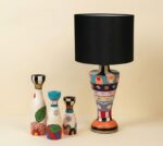 Hand-Painted Wooden Table Lamp with Matching Candle Holders Set – Modern Artistic Home Decor - Image 5