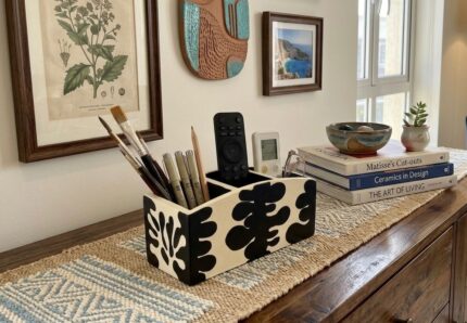 Handmade Wooden Desk Organizer – Modern Hand-Painted Storage Box for Home & Office