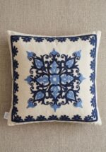 Handmade Blue Embroidered Cotton Cushion – Elegant Floral Decorative Pillow - Image 3