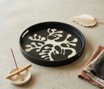 Handmade Wooden Serving Tray – 37 cm Round Hand-Painted Decorative Tray for Home & Kitchen