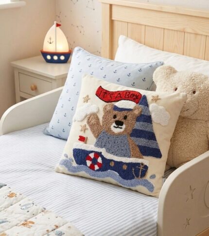 Handmade Nautical Teddy Bear Cushion – Kids Room Decorative Pillow