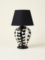 Black & White Abstract Pattern Hand-Painted Wooden Table Lamp - Image 3