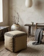 Handwoven Kilim Pouf Ottoman – Natural Boho Floor Cushion