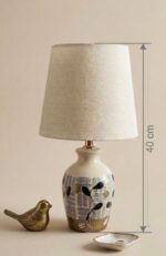 Handcrafted Wooden Table Lamp with  Shade – Artistic Botanical Design - Image 2