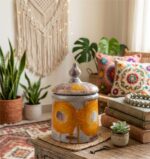 Hand-Painted Wooden Storage Jar with Lid – Artisan Handmade Decorative Container