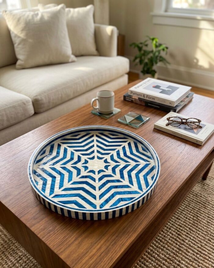 Azure Star Pattern Mother of Pearl Wooden Tray - Image 1