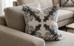 Handmade Gray Embroidered Cotton Cushion – Elegant Floral Decorative Pillow