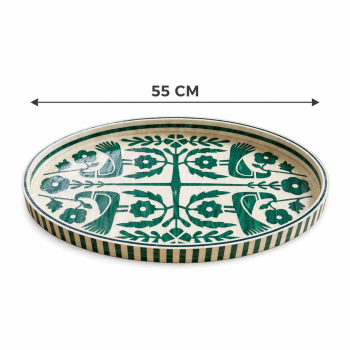 Botanical Pattern Handmade Serving Tray – Green Mother of Pearl Oval Tray - Image 2
