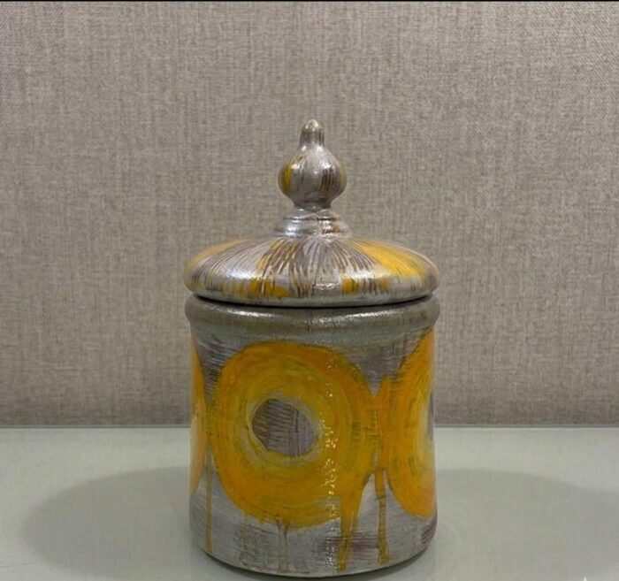 Hand-Painted Wooden Storage Jar with Lid – Artisan Handmade Decorative Container - Image 1