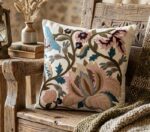 Handmade Floral Embroidered Cushion  – Boho Vintage Linen Throw Pillow - Image 3
