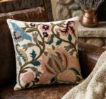 Handmade Floral Embroidered Cushion  – Boho Vintage Linen Throw Pillow - Image 2