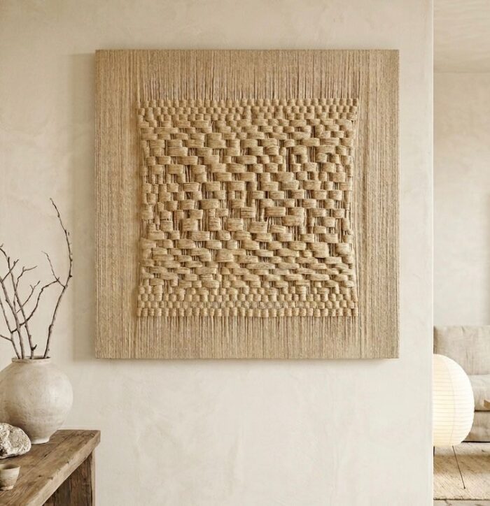 Handmade Woven Fiber Wall Art – Macrame Textile Wall Hanging with Optional Wooden Frame - Image 4