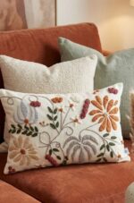 Blooming Threads Artisan Cushion – Hand-Embroidered Floral Harmony - Image 2