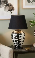 Black & White Abstract Pattern Hand-Painted Wooden Table Lamp