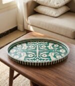 Handmade Mother of Pearl Oval Serving Tray – Green Inlay Decorative Tray
