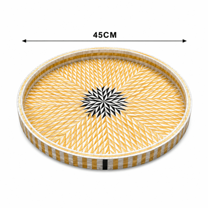 Golden Sunburst Geometric Mother of Pearl Serving Tray - Image 2
