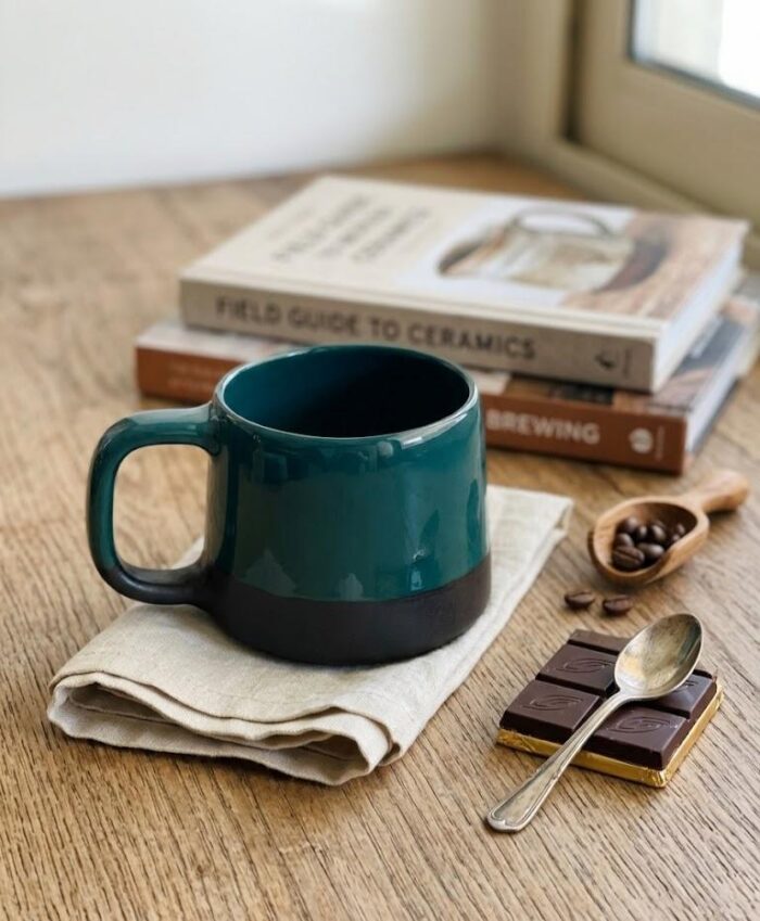 Handmade Ceramic Coffee Mug - Emerald Green & Matte Black Two-Tone Stoneware Cup - Image 1