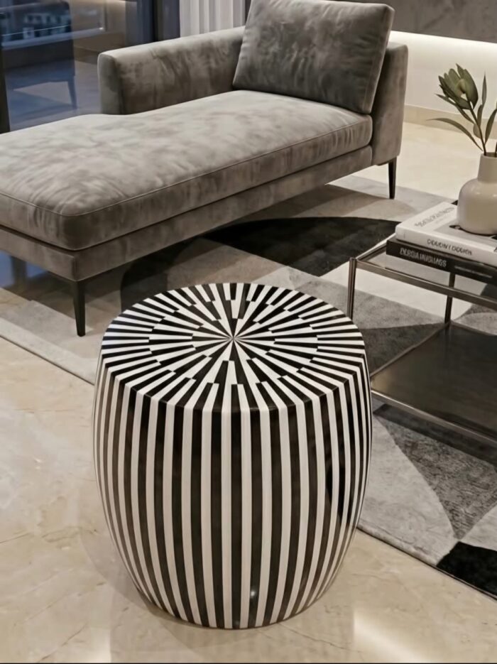 Modern Black & White Resin Wood Side Table - Image 2