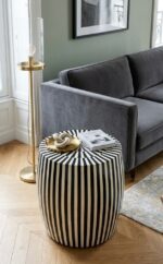 Modern Black & White Resin Wood Side Table
