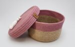 Storage Basket & Tissue Box Cover Set For Home Organizing & Styling, Handcrafted Jute, Beige & Pink - Image 4