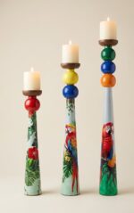 Artificial Candle Holders For Home and Office Decor, Wood, Multi Color - Set of 3