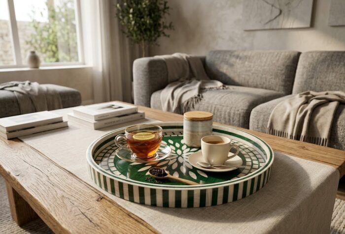 Emerald Green Mosaic Bloom Wooden Serving Tray, 45 cm - Image 2