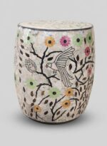 Luxury Handcrafted Mother of Pearl Wooden Round Drum Stool & Side Table, Multi Color - Image 2