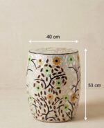 Side Table & Stool, Dual-Purpose Styling For Living Room & Bedroom, Wood & Pearl, Multi Color