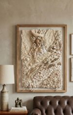 Handcrafted Neutral Textured Wall Art – Organic Fiber & Shell Mixed Media Frame - Image 3