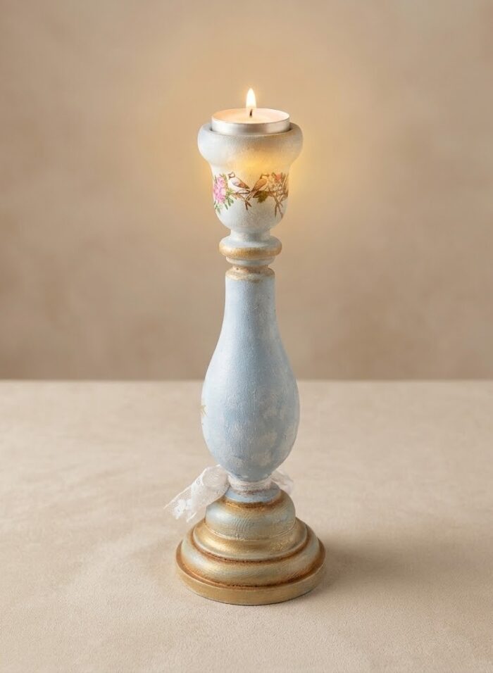 Artificial Candle Holder For Home and Office Decor, Wood - Blue Accent Bird - 25 cm - Image 5