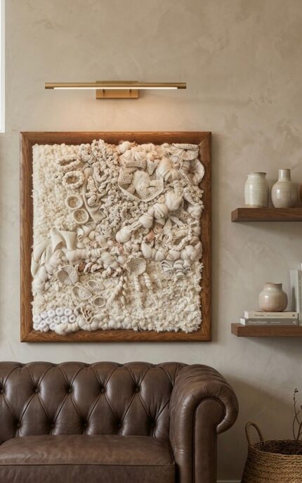 Neutral Fiber & Shell Mixed Media Wall Art – Handwoven Textured Piece